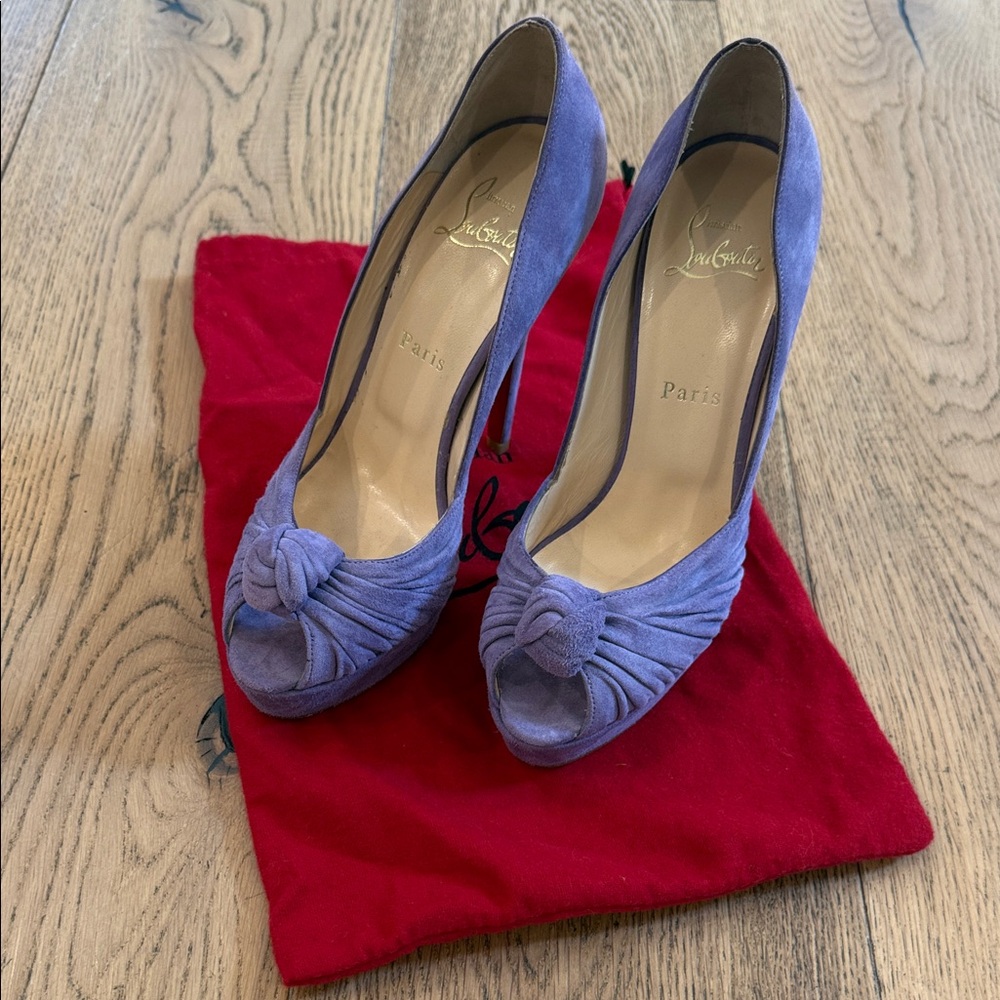 Christian Louboutin Lavender Suede Peep Toe Heels
